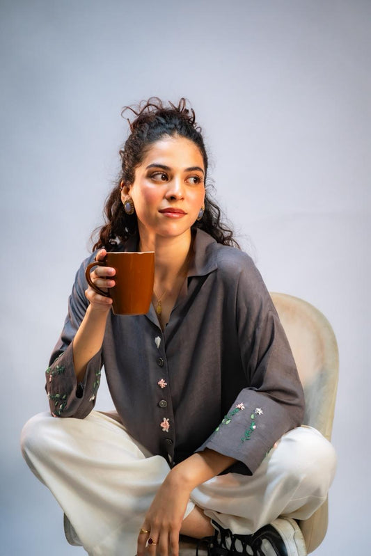 Grey Embroidered Shirt