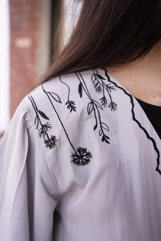 Light blue Embroidered Tie Up Top