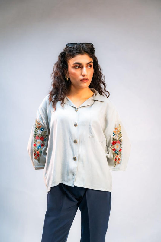Sky Blue Embroidered Shirt