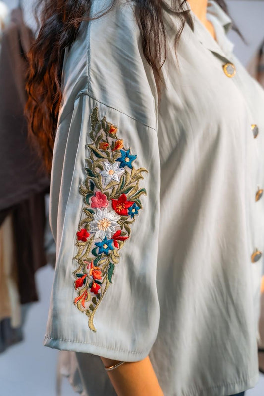Sky Blue Embroidered Shirt