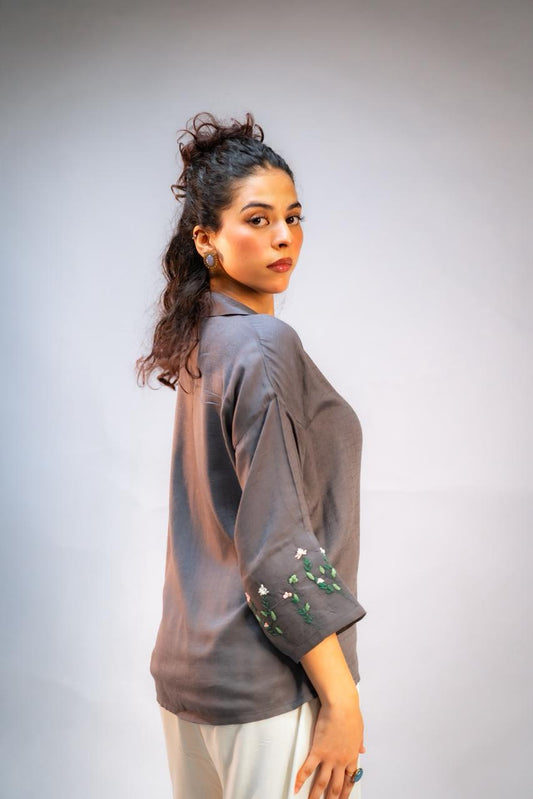 Grey Embroidered Shirt
