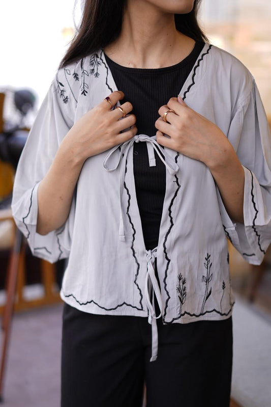 Light blue Embroidered Tie Up Top