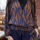 Brown & Navy Wrap Top