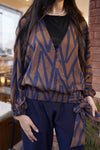 Brown & Navy Wrap Top