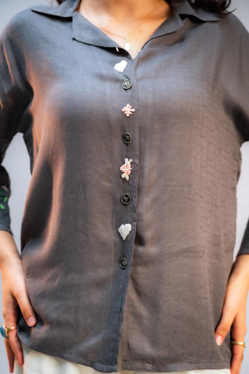 Grey Embroidered Shirt