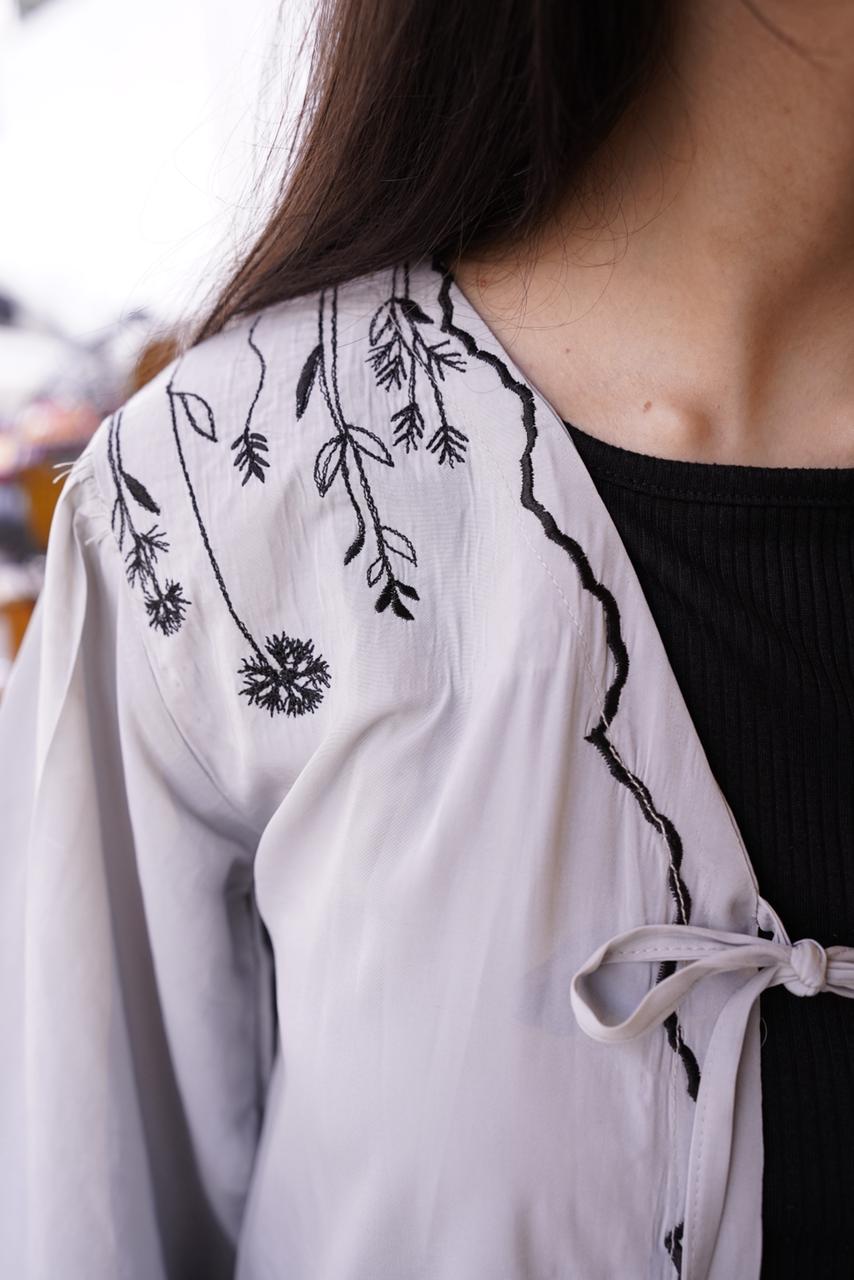 Light blue Embroidered Tie Up Top