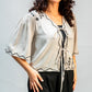 Light Grey Embroidered Tie Up Top