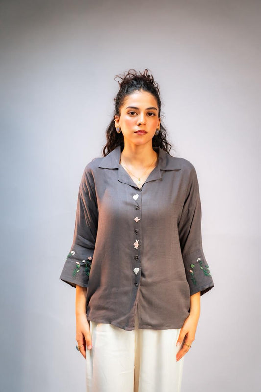 Grey Embroidered Shirt