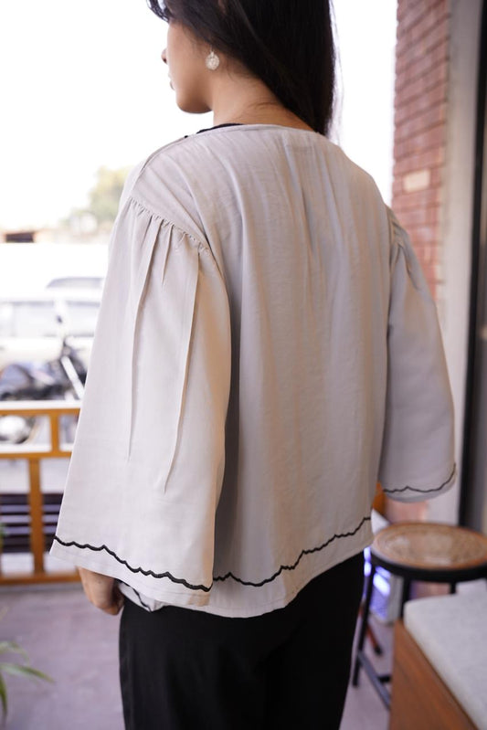Light blue Embroidered Tie Up Top