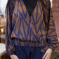 Brown & Navy Wrap Top